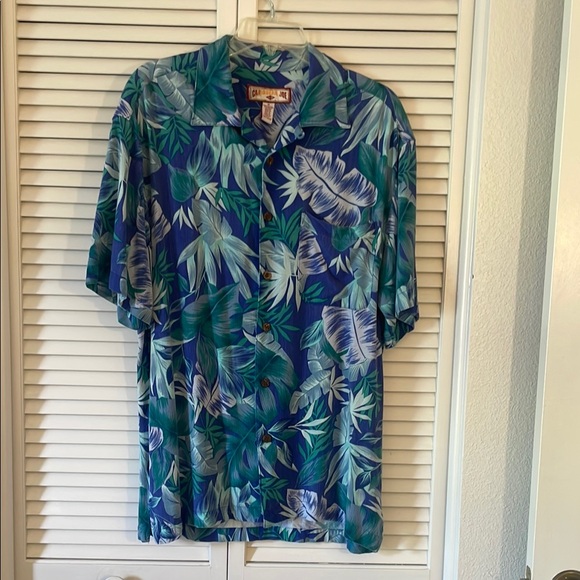 Caribbean Joe Blue Tropical Print Shirt Medium Mens Preworn Pit to Pit 22 1/2” - Picture 1 of 13
